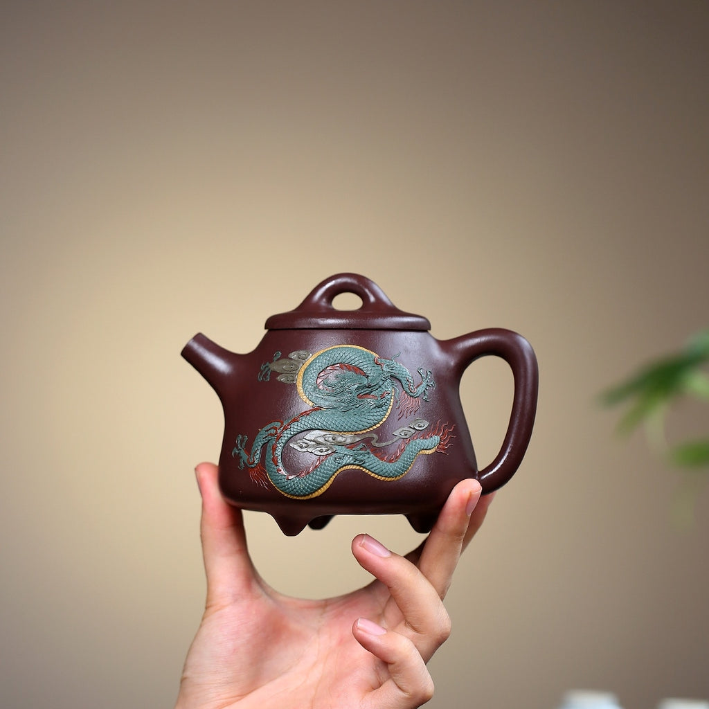 SILINE Master Handmade Yixing Zisha Clay Teapot -350ml,Zini  国工周丽华,高石瓢·龙腾四海