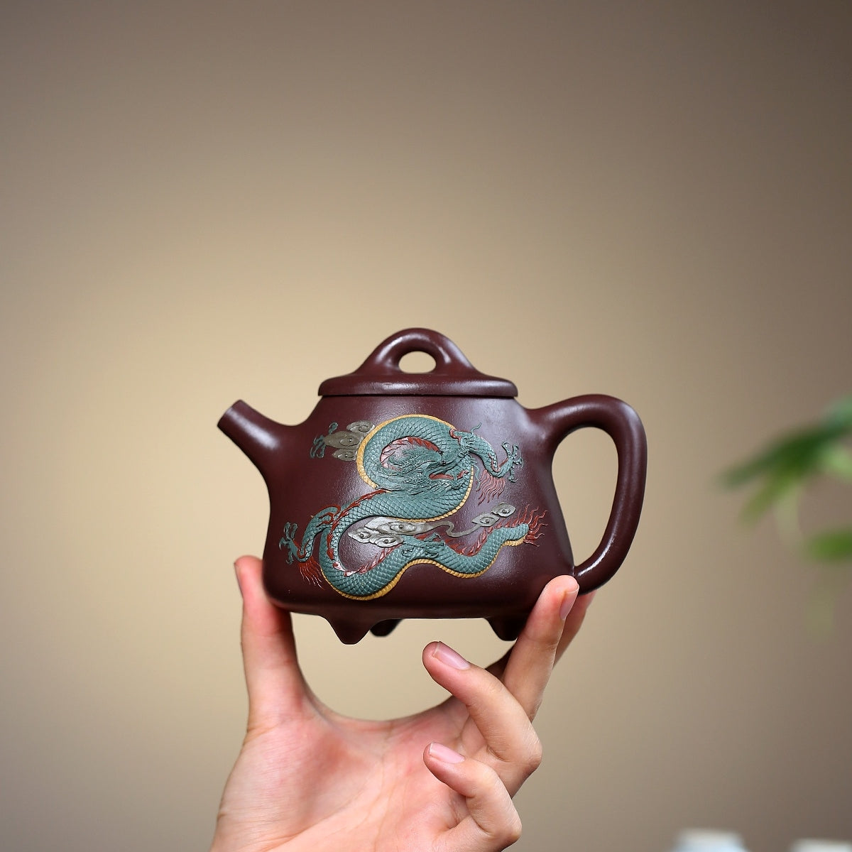 SILINE Master Handmade Yixing Zisha Clay Teapot -350ml,Zini  国工周丽华,高石瓢·龙腾四海