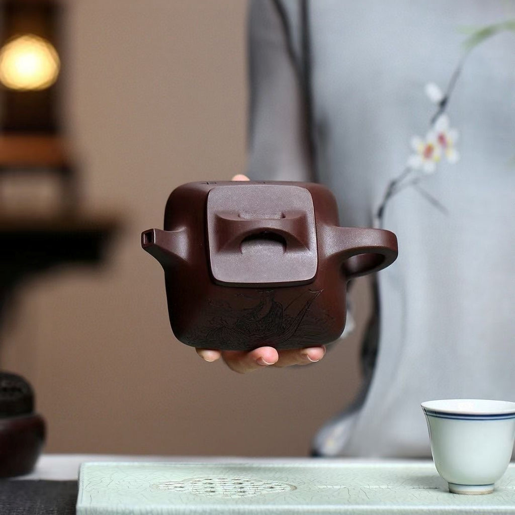 SILINE Master Handmade Yixing Zisha Clay Teapot -320ml,Zini 国工周丽华,四方石瓢