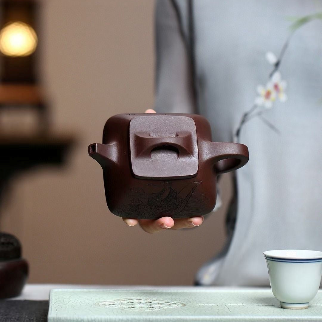 SILINE Master Handmade Yixing Zisha Clay Teapot -320ml,Zini 国工周丽华,四方石瓢