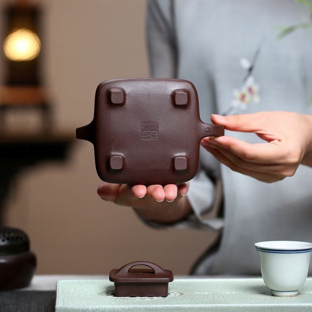 SILINE Master Handmade Yixing Zisha Clay Teapot -320ml,Zini 国工周丽华,四方石瓢