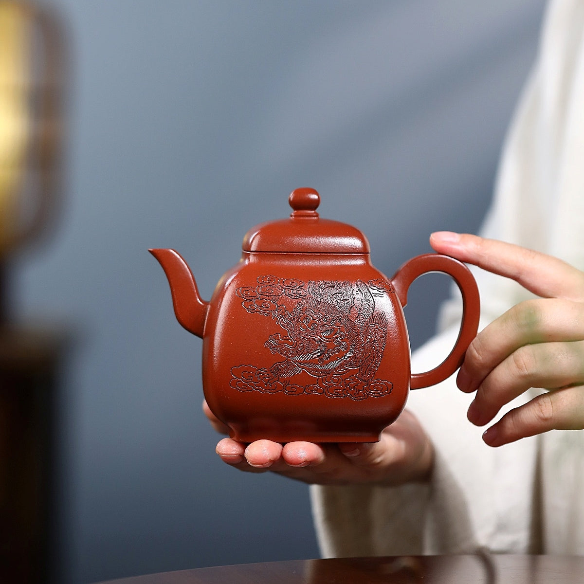 SILINE Master Handmade Yixing Zisha Clay Teapot -400ml,Qingshuini 国工姚黎明,墩方