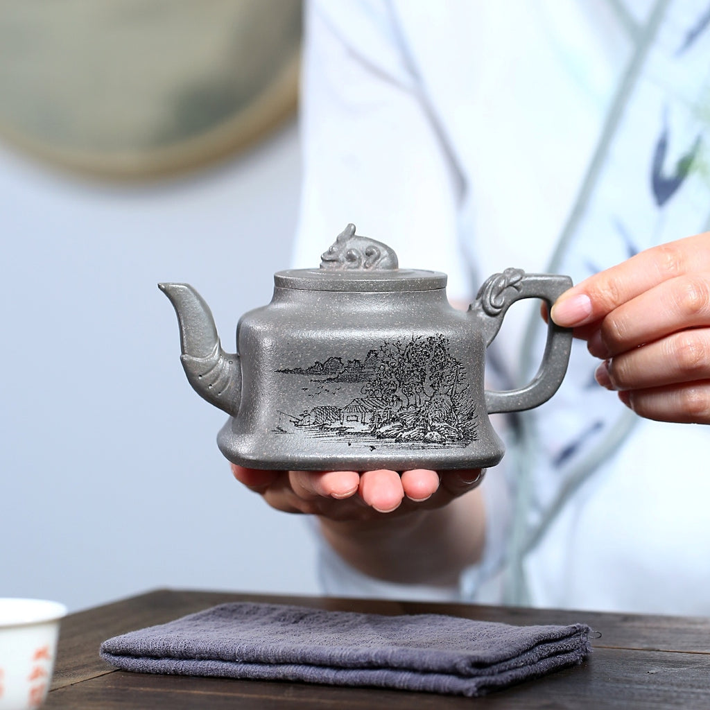 SILINE Master Handmade Yixing Zisha Clay Teapot -280ml,Zini 国工霍菊华,纳财貔貅
