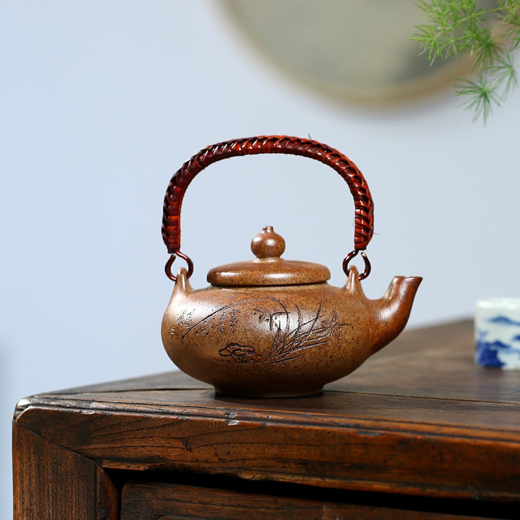 SILINE Master Handmade Yixing Zisha Clay Teapot -250ml,Duanni 国工霍菊华,幽兰提梁