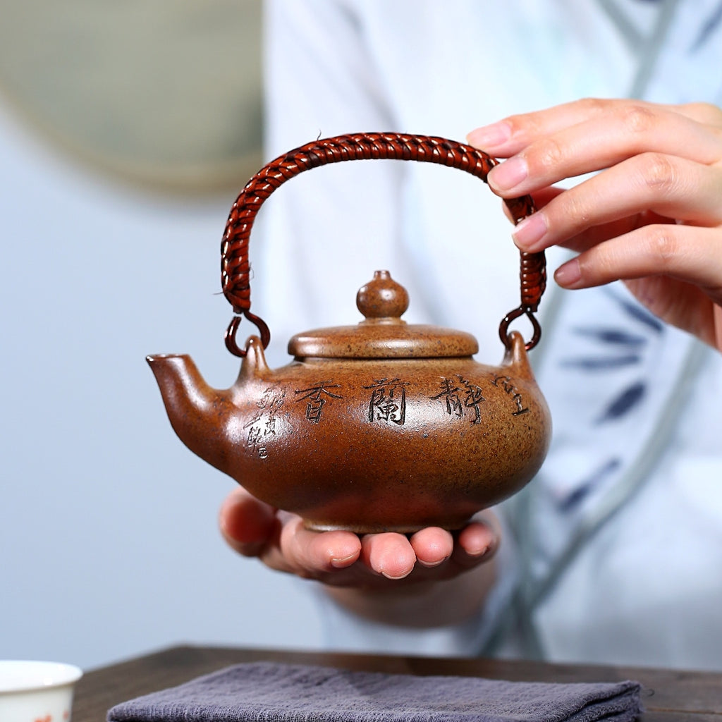 SILINE Master Handmade Yixing Zisha Clay Teapot -250ml,Duanni 国工霍菊华,幽兰提梁