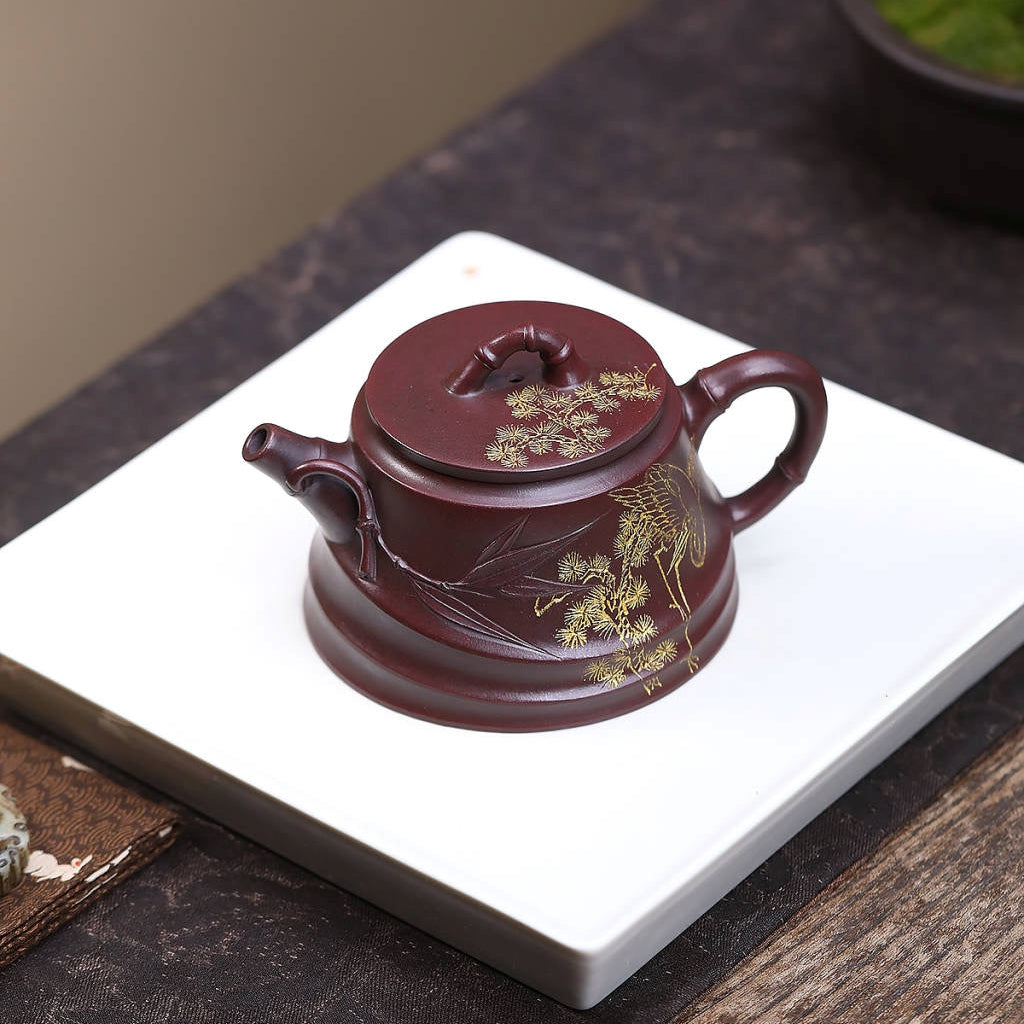 SILINE Senior Master Handmade Yixing Zisha Clay Teapot -200ml,Zini 高工范永芳,竹节柱瓢