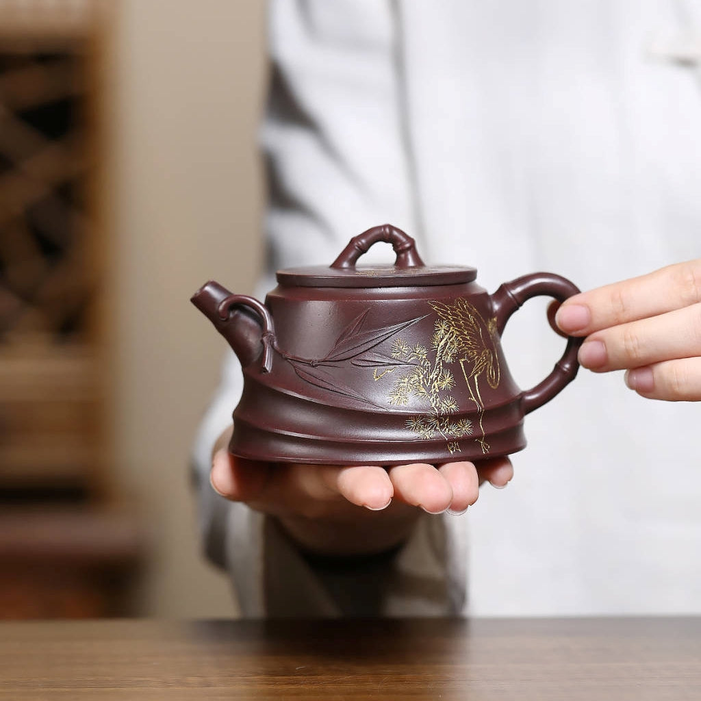 SILINE Senior Master Handmade Yixing Zisha Clay Teapot -200ml,Zini 高工范永芳,竹节柱瓢