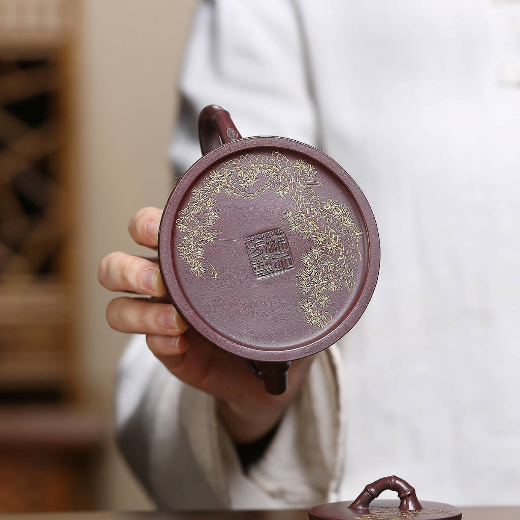 SILINE Senior Master Handmade Yixing Zisha Clay Teapot -200ml,Zini 高工范永芳,竹节柱瓢