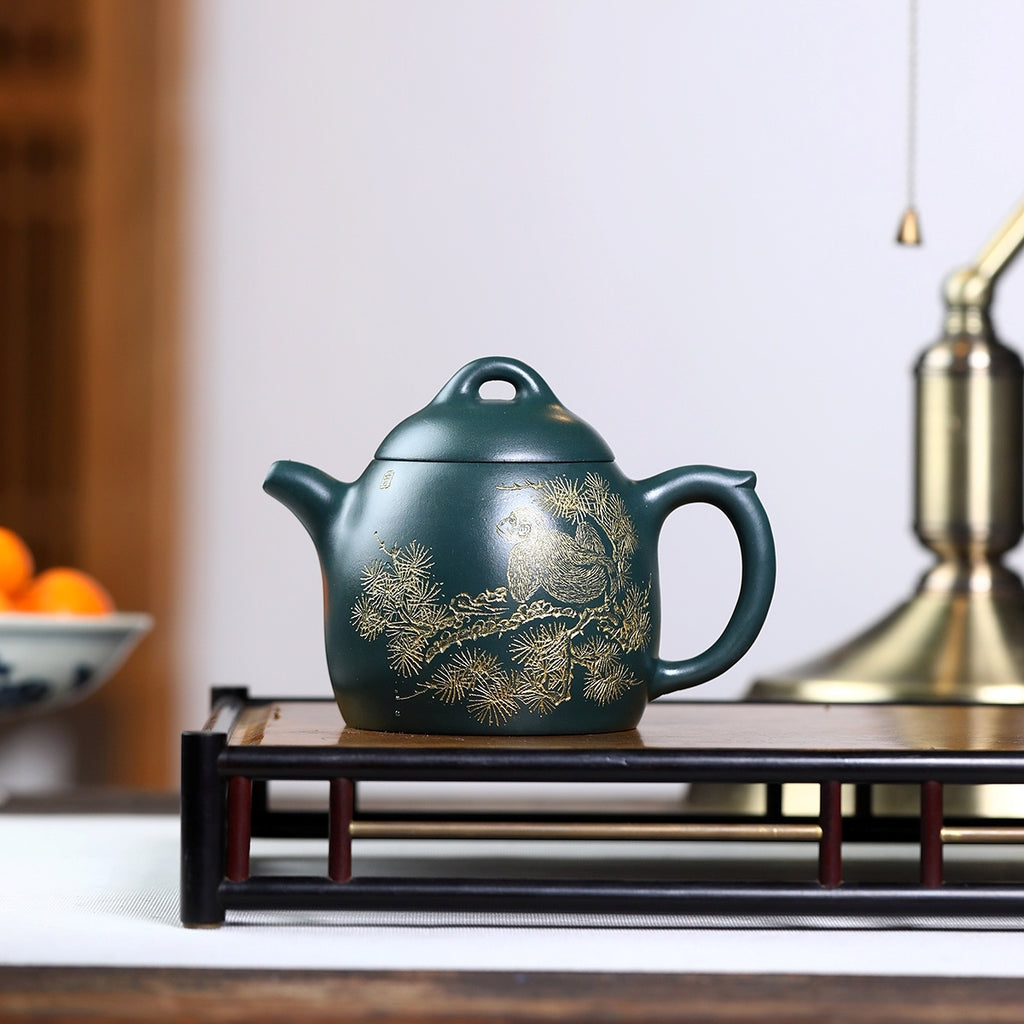 SILINE Master Handmade Yixing Zisha Clay Teapot -320ml,Luni 国工周洪明,秦权·松鹤延年