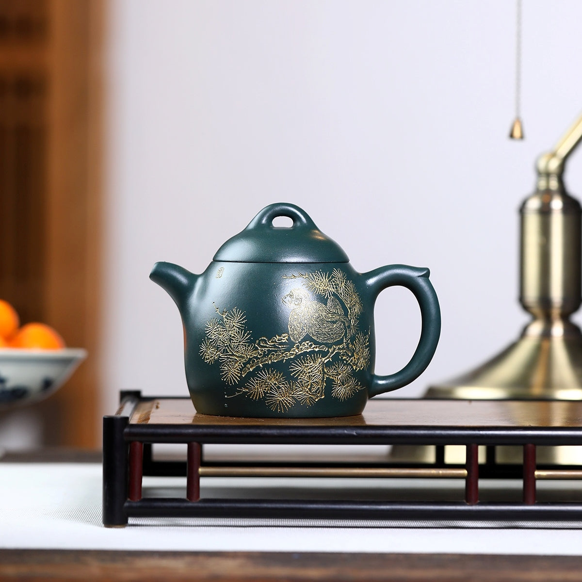 SILINE Master Handmade Yixing Zisha Clay Teapot -320ml,Luni 国工周洪明,秦权·松鹤延年