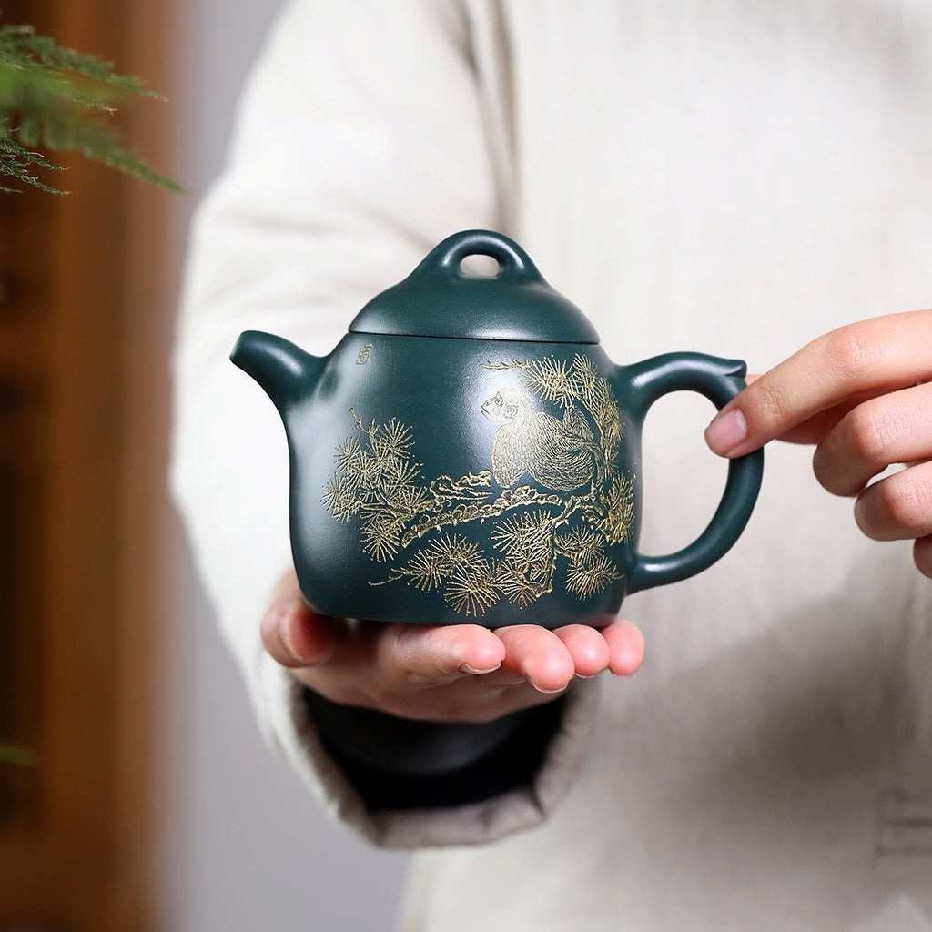 SILINE Master Handmade Yixing Zisha Clay Teapot -320ml,Luni 国工周洪明,秦权·松鹤延年