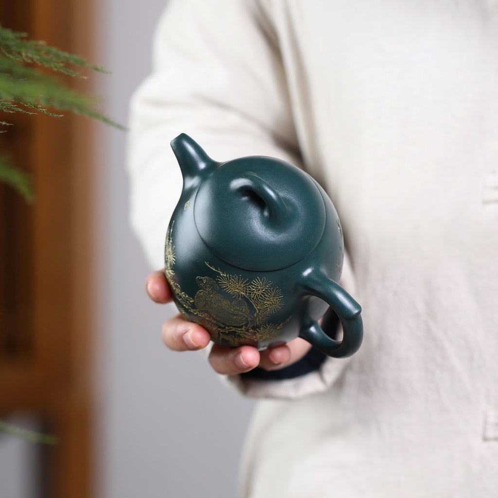 SILINE Master Handmade Yixing Zisha Clay Teapot -320ml,Luni 国工周洪明,秦权·松鹤延年