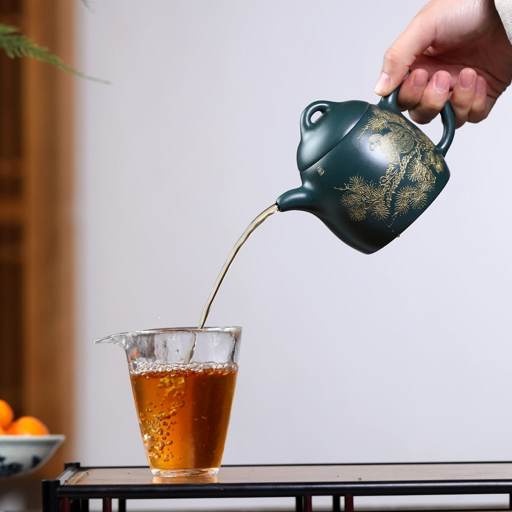 SILINE Master Handmade Yixing Zisha Clay Teapot -320ml,Luni 国工周洪明,秦权·松鹤延年