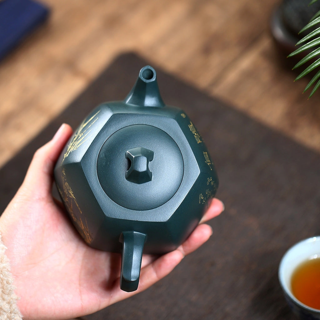 SILINE Master Handmade Yixing Zisha Clay Teapot -280ml,Luni 国工周洪明,六方井栏