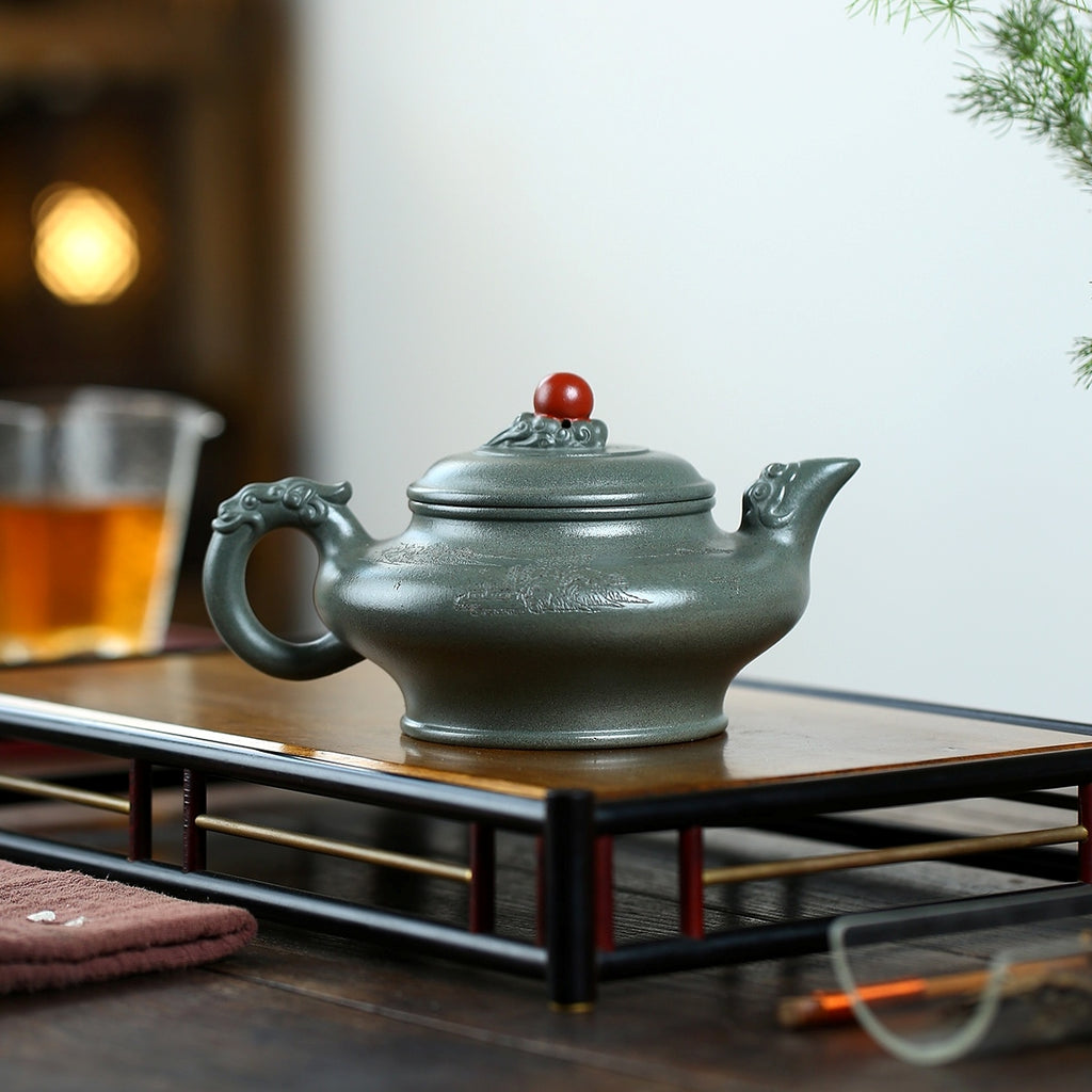 SILINE Master Handmade Yixing Zisha Clay Teapot -370ml,Duanni 国工吴卫平,祥龙虚扁