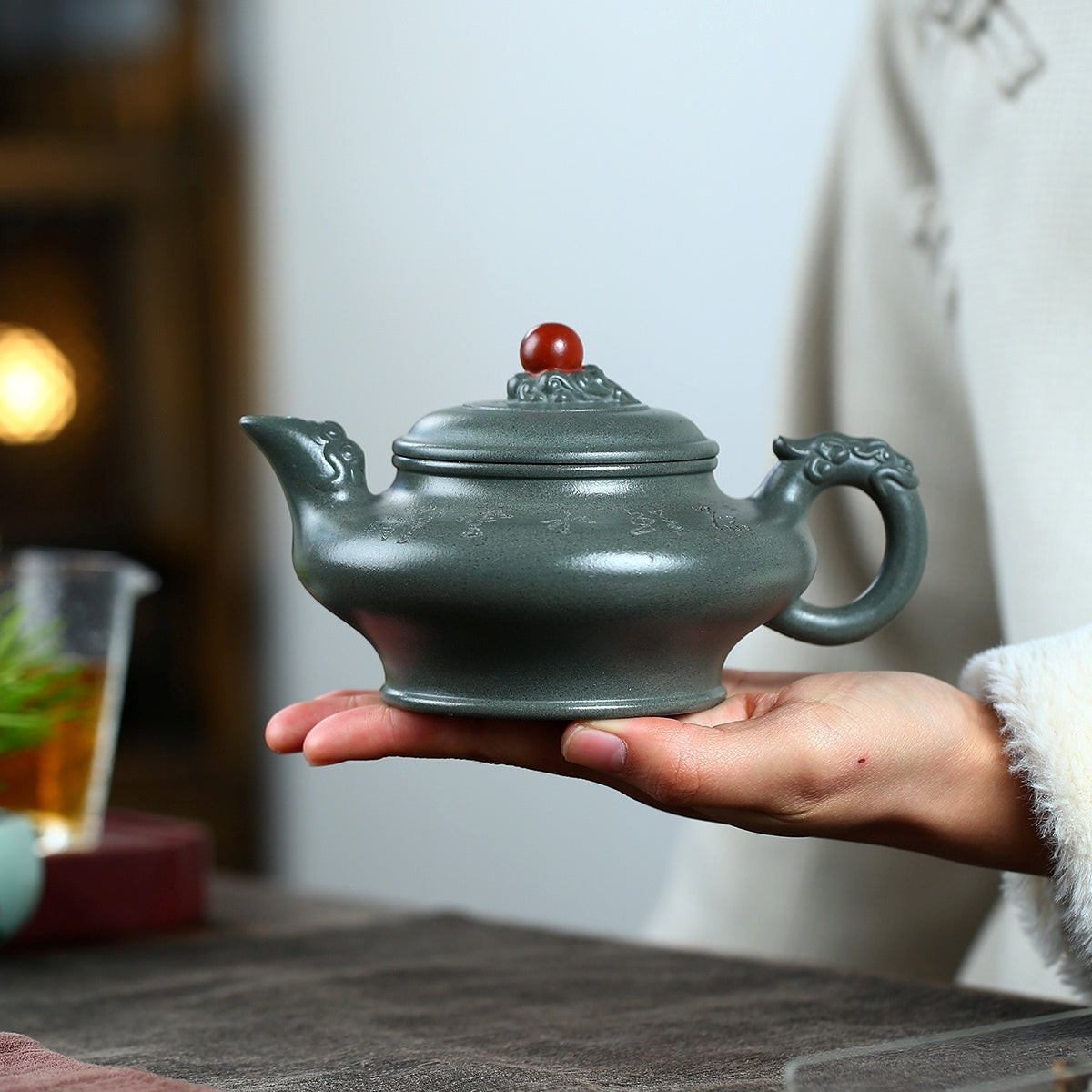 SILINE Master Handmade Yixing Zisha Clay Teapot -370ml,Duanni 国工吴卫平,祥龙虚扁