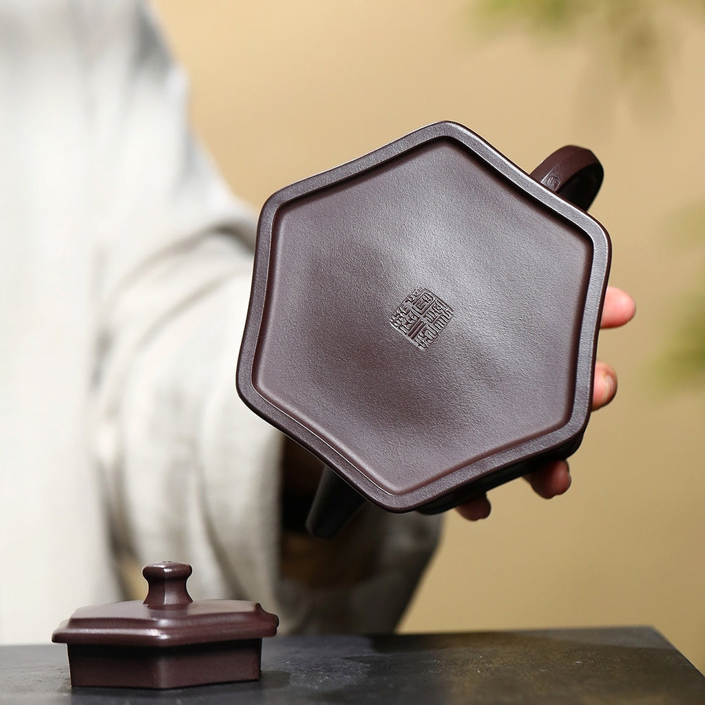 SILINE Professor Master Handmade Yixing Zisha Clay Teapot -475ml,Zini 正高眭龙俊,六方玉樽